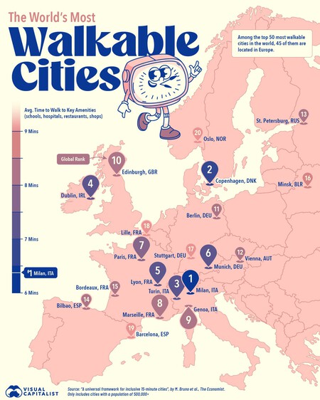 Mapa ciudades más peatonales