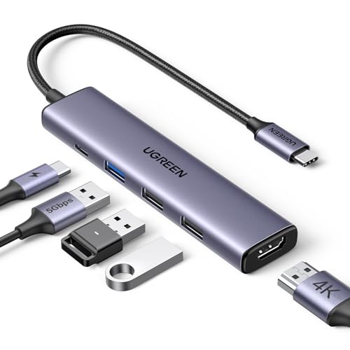 UGREEN Revodok 105 Hub USB C HDMI 4K Adaptador Tipo C 5 en 1 con 100W PD Carga Compatible con MacBook Pro Air M3 M2 M1, iPad, iPhone 16 Plus MAX, Galaxy S24 Ultra, Surface