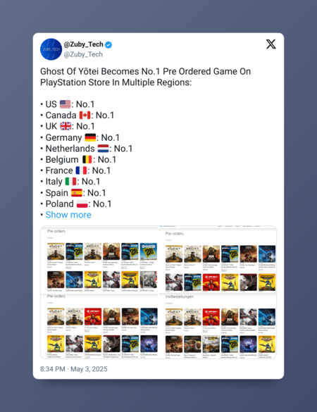 Sony ya ha ganado. Tras abrir reservas hace unos días, Ghost of Yotei lidera en 20 países las reservas en la PlayStation Store