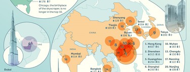 Las ciudades con más rascacielos del mundo, ilustradas en un vertiginoso mapa 